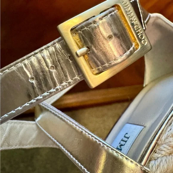 Jimmy Choo Gold/Champage Porto Platform Wedge Espadrille Sandal EU36/6 - Picture 8 of 16